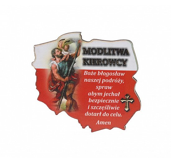 Plakietka Święty Krzysztof z modlitwą w kształcie Polski