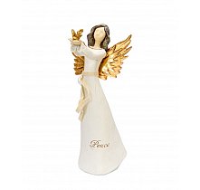 Figurka anioł biały ze złotymi skrzydłami i gołąbkiem