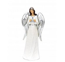 Figurka anioł biały ze srebrnymi skrzydłami i gwiazdą