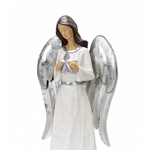 Figurka biała anioł ze złotymi skrzydłami i gwiazdą