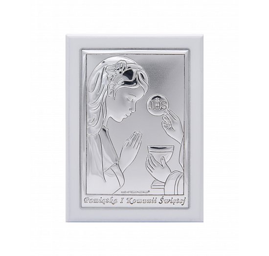 Obrazek srebrny komunijny dla dziewczynki w ramce