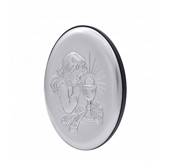 Obrazek srebrny komunijny dla dziewczynki owalny