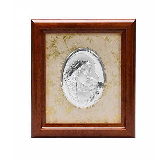 Obrazek srebrny Maryja w drewnianej ramce