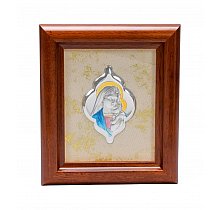 Obrazek srebrny kolorowy Maryja w drewnianej ramce