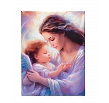 Obraz na płótnie Anioł Stróz z dzieckiem, w niebieskiej kolorystyce
