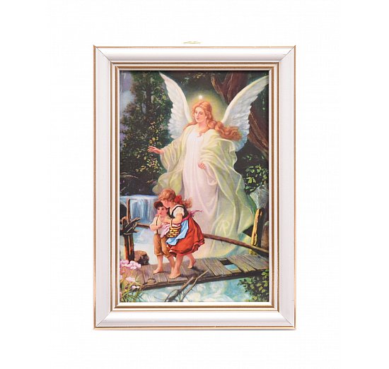 Obraz w białej ramie Anioł Stróż na kładce 