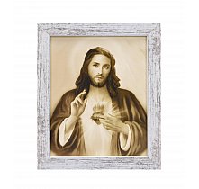 Obrazek Serce Jezusa w białej przecieranej ramie 