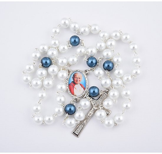 Różaniec kulka biała św. Jan Paweł II