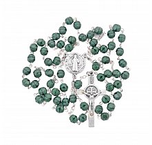 Zielony kryształkowy różaniec ze św. Benedyktem