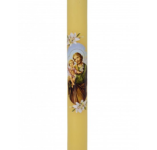 Świeca żółta z naklejką św. Józef 