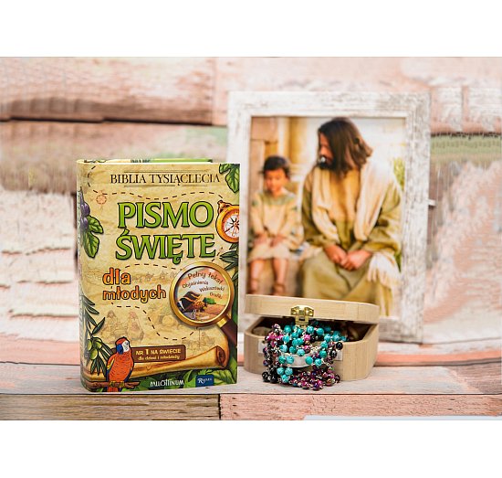 Biblia młodych,różańce z kamienia,obraz Jezus z dzieckiem