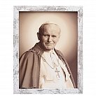 Obraz Św. Jan Paweł II duży biała przecierana rama