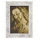 Obraz Jezusa ze zdjęcia brata Elia biała przecierana rama mała  